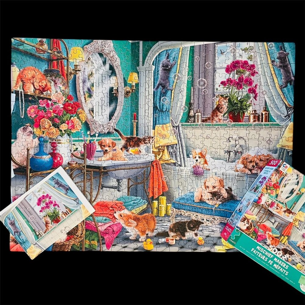 COMPLETE Mischief Makers 500 Pc Puzzle Paws Gone Wild Kitten Puppy Ceaco 2023